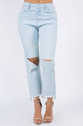 American Bazi Women's High Waist Distressed Raw Hem Jeans - Stylish Cotton Denim